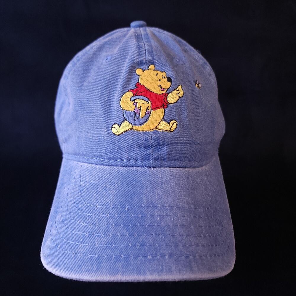 Winnie The Pooh Hat Cap Blue Denim Adult Strap Back Adjustable Walt Disney